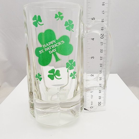 Small Clear Glass Stein Mug Green Printed Shamrocks St Patricks Day - Picture 6 of 6